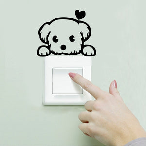 Cute Lovely Black dog puppy Socket Switch Wall Sticker