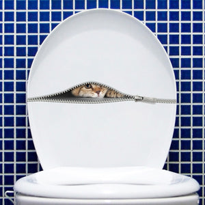 Cute Cat in the zipper Wall Sticker cabinet bathroom toilet
