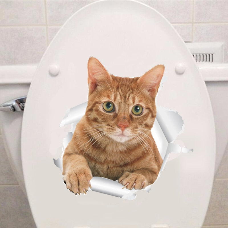 Cat 3D Toilet Wall Sticker