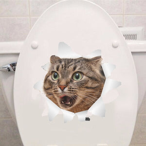 Cat 3D Toilet Wall Sticker