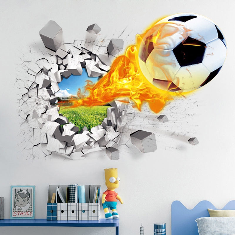 3D Football broken wall sticker