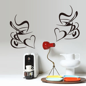 Retro Double love coffee cup wall sticker