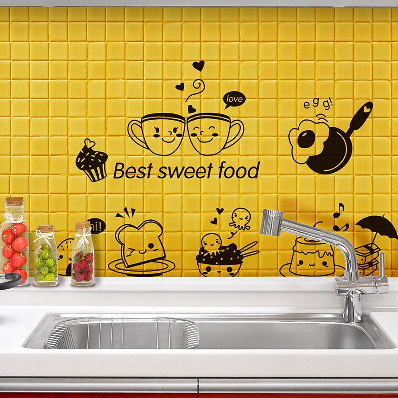 Cartoon Cute Happy kitchen food Wall Sticker