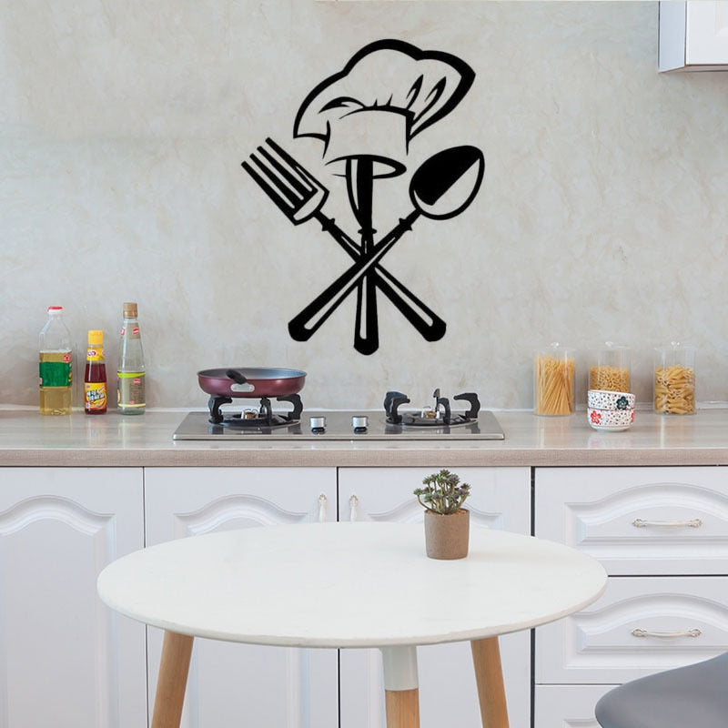 Creative Cutlery knife fork chef hat Wall Sticker